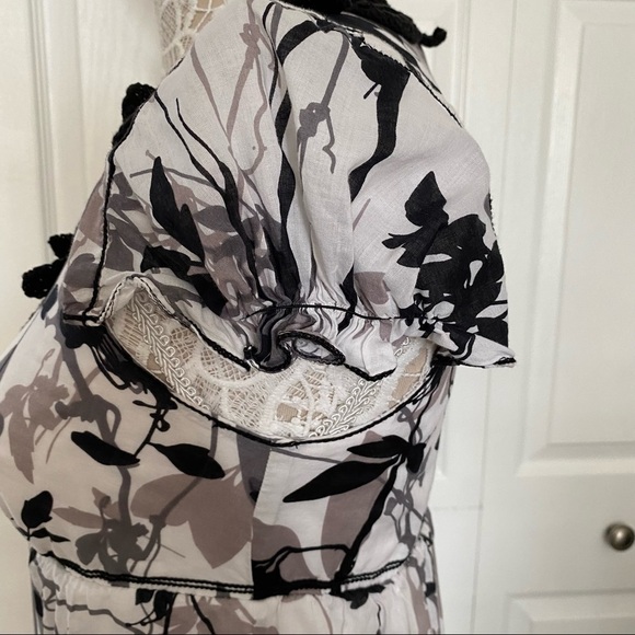 Max Studio dress V neck crochet detail cap sleeve cotton Elasticized below chest - Picture 7 of 9